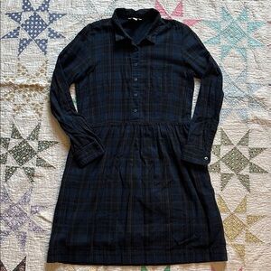 GAP Navy and black Plaid Button-Up Shirt Dress
